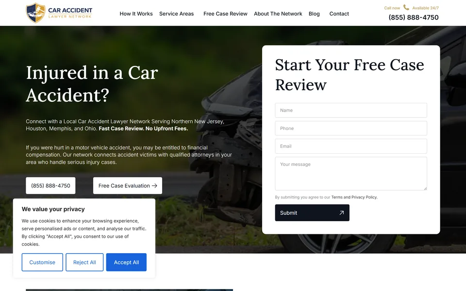 Website we built for caraccidentlawyernetwork.com